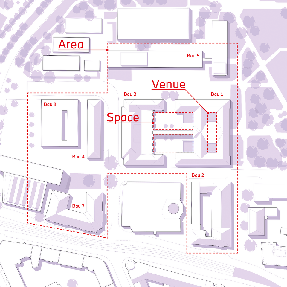 HFT Campus Plan mit Umgrenzung und Gebäudenummerierung